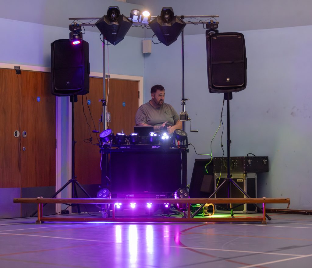 Chris getting ready for one of the weekly roller discos.